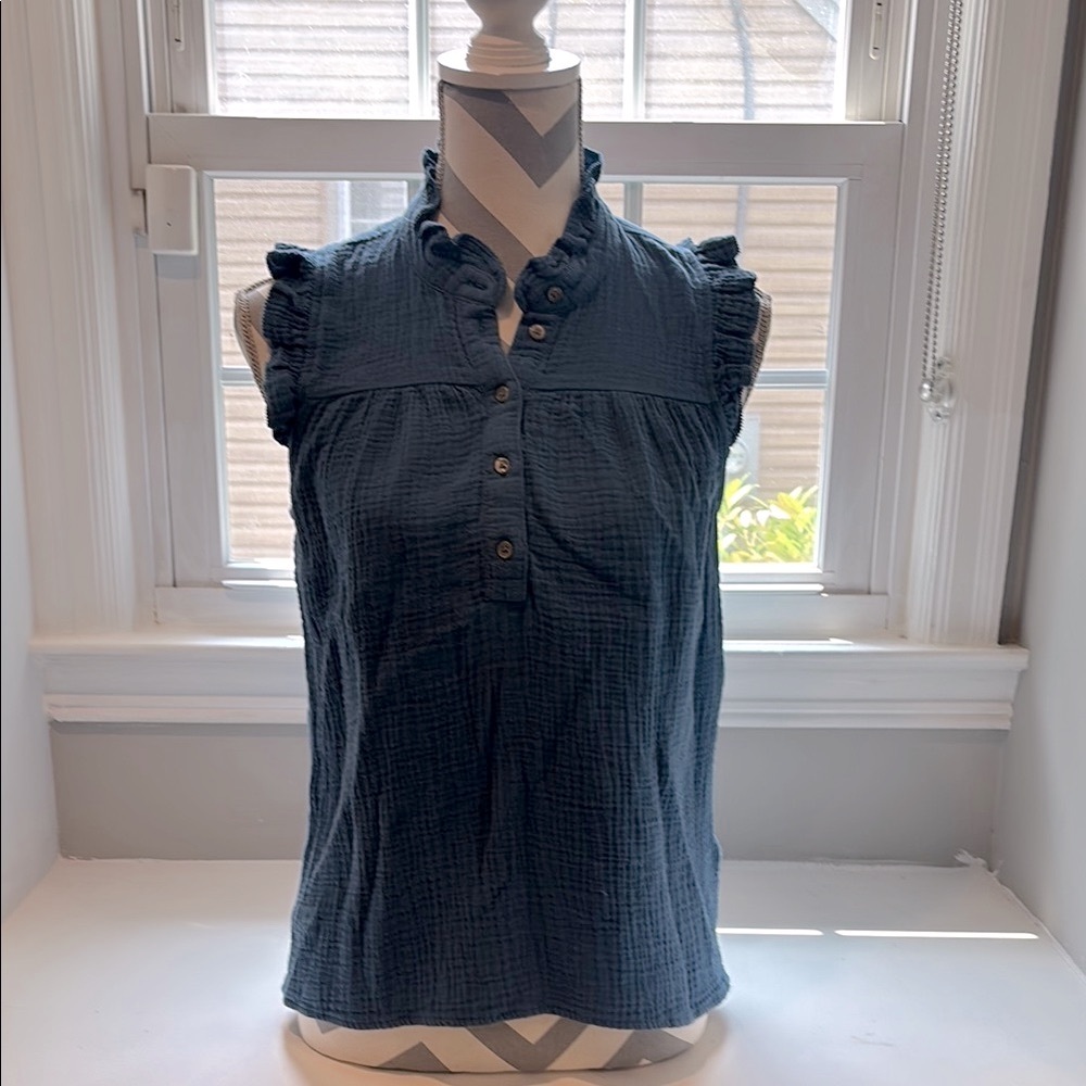 J. Crew Blue Ruffled Blouse